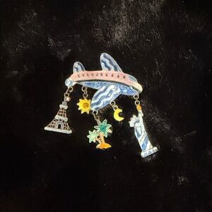 Vintage Zarah Airplane Brooch: Sterling Silver Enamel Travel Charms
